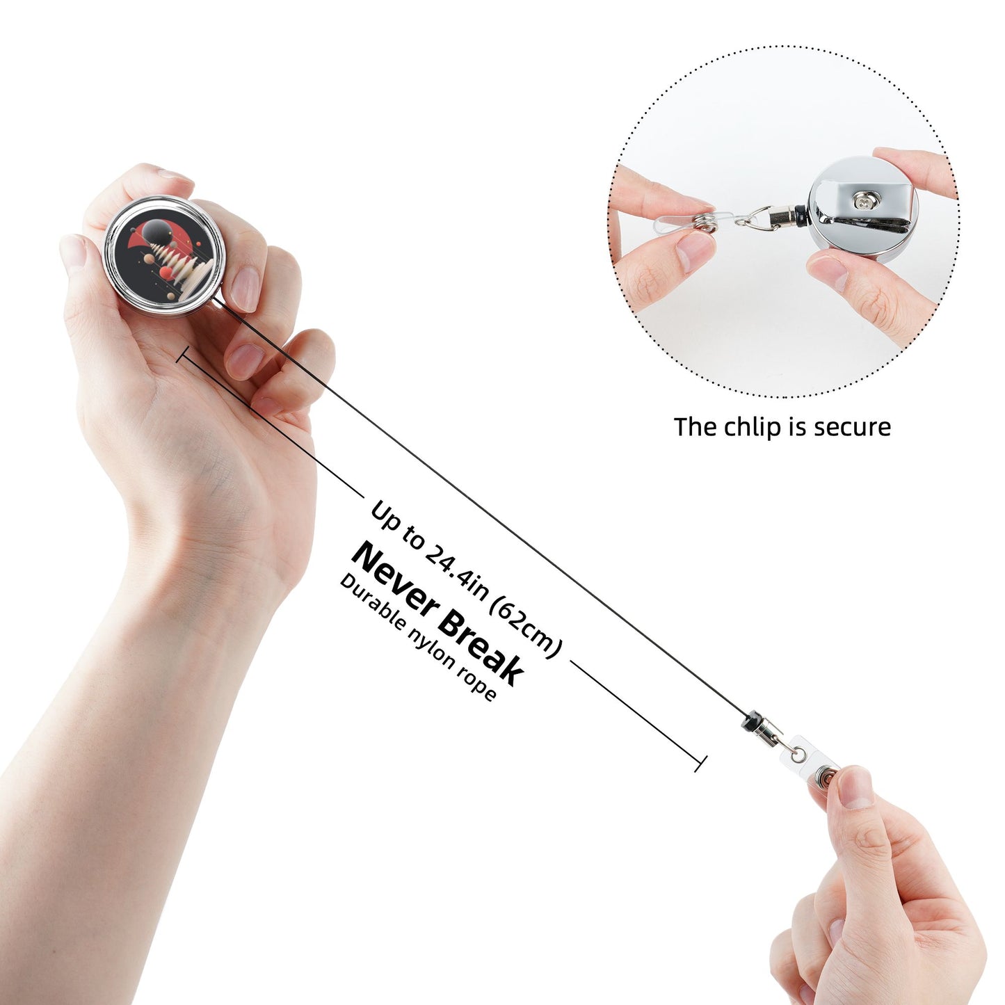 Retractable Badge Reel with Abstract Red Planet Print|Full-Surface Design|360° Swivel Hook|24.4in Steel Cord|Screw-Fixed Metal Clip|For ID Cards, Keys, Badge Holders